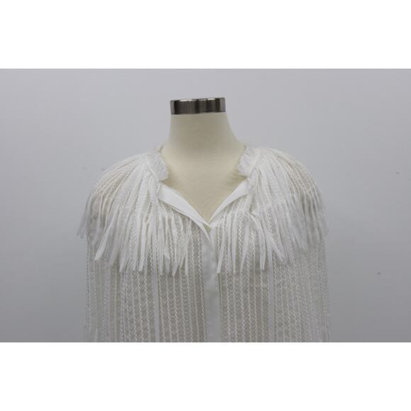 Kobi Halperin Women's White Tie Neck Fringe Poppi Blouse Top XXL Chiffon $448 - Picture 7 of 16